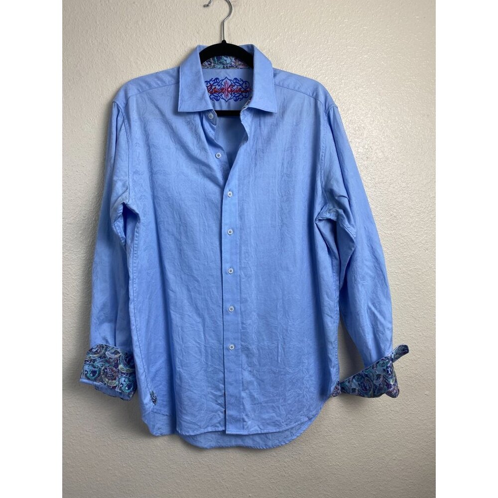 Robert Graham Blue Classic Fit Button‎ Up Shirt size Medium Floral Retro Paisley